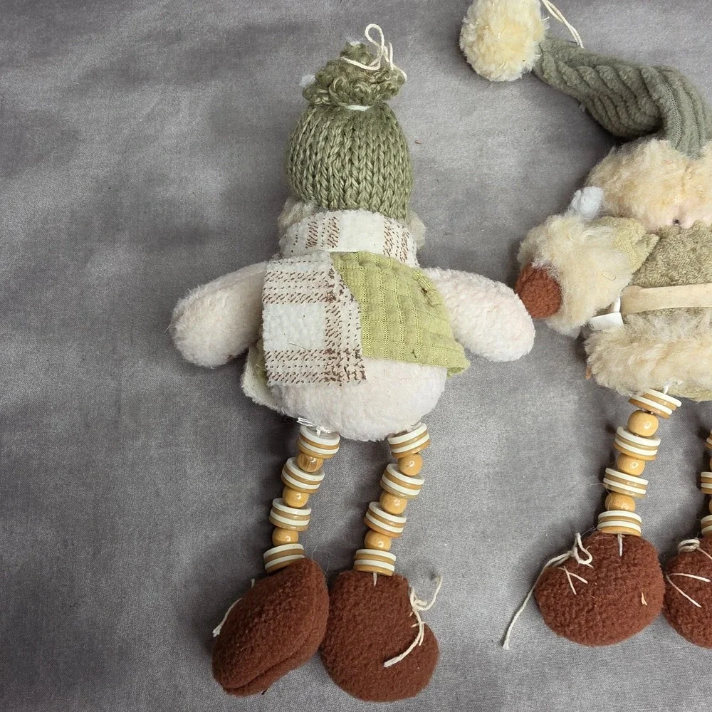 SET of 4 Christmas Oranaments Spool Dolls Bean Bag Plushes Snowman Santa Country